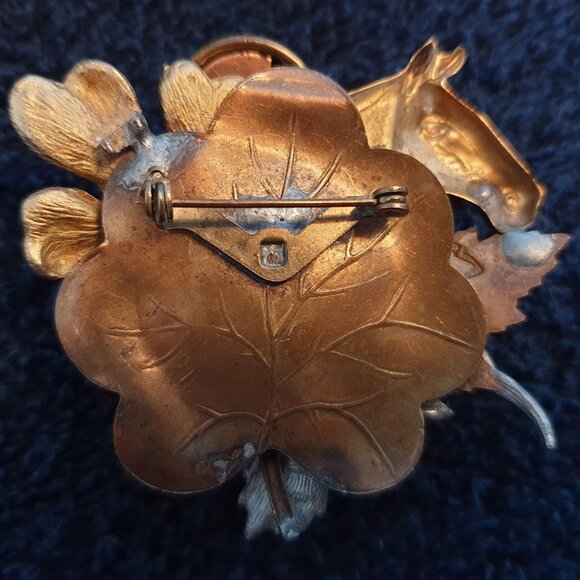 Unique Antique Hummingbird, Horse and Maple Leaves Pin/Brooch - Picture 4 of 7